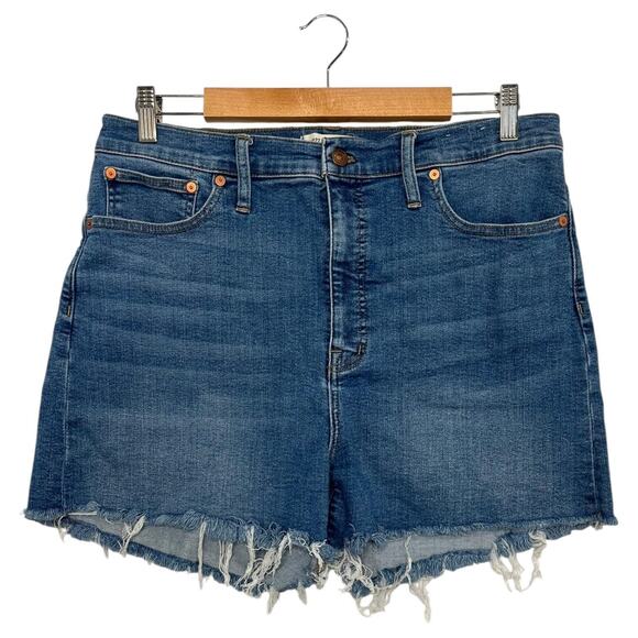 Madewell Jean Shorts Womens 32 Blue High Rise Denim Frayed Hem Distressed - Picture 1 of 14